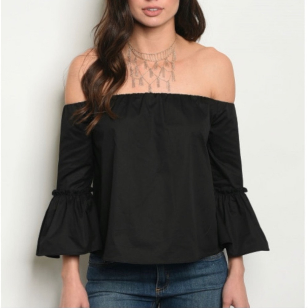 Black Long Bell Sleeve Blouse